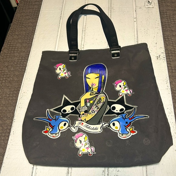 Toki Doki Tote , Grey Kidcore , Y2K , Emo , 00s, Dead stock , SilkScreen Tote - Picture 3 of 6